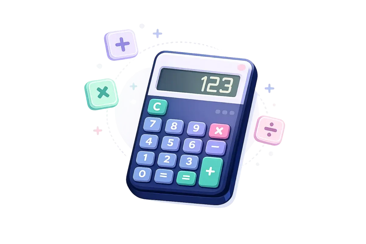 Best free online calculators illustration with modern calculator icon and floating math symbols