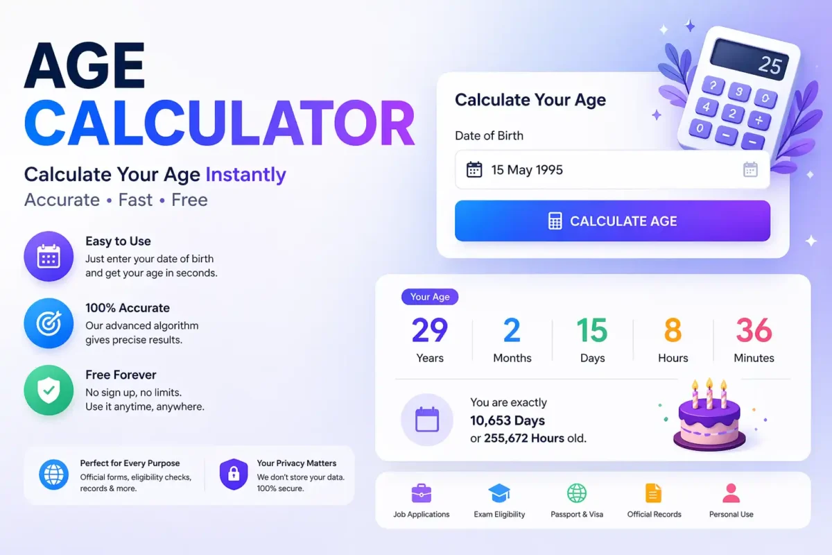 Age difference calculator tool showing how to calculate age from date of birth in excel and accurate age calculation method