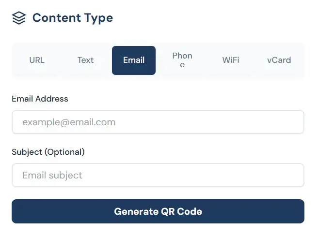 Adobe QR code generator alternative - Toolxi's free QR tool showing URL and email content types, pink QR code preview, foreground color customization, 320px size settings, and download button